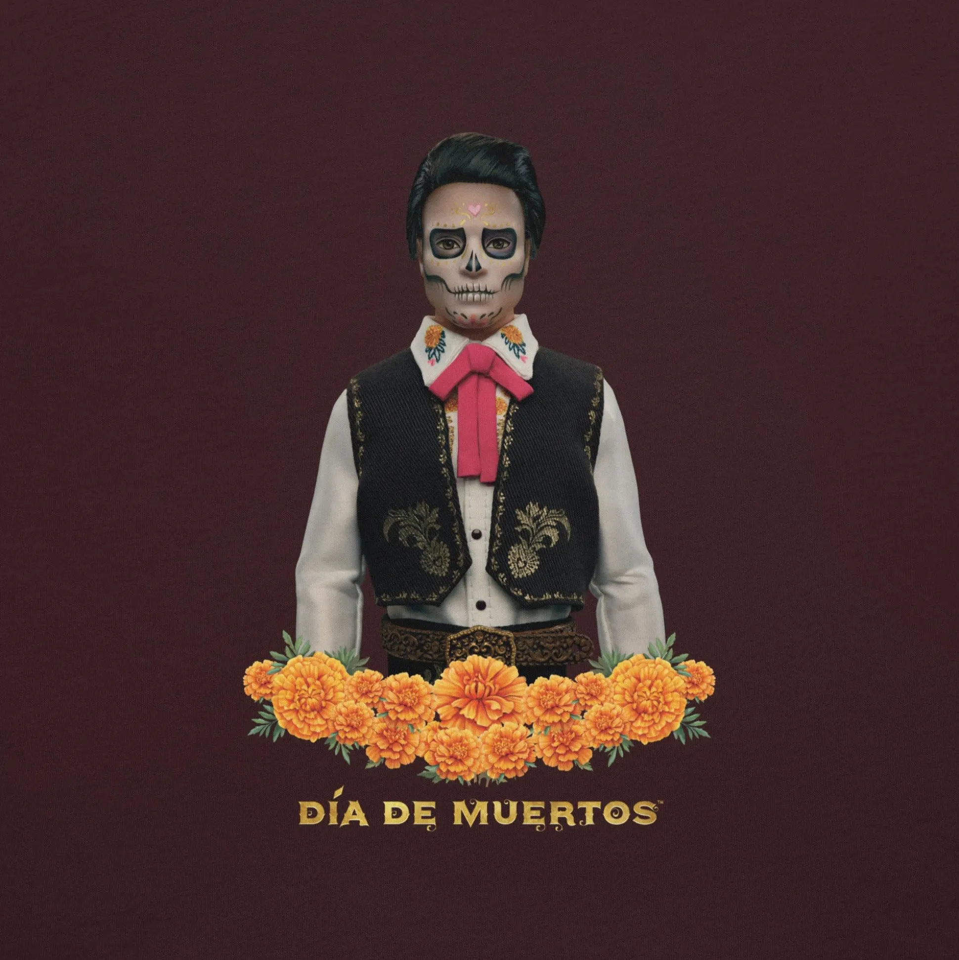 Barbie Día de Muertos Ken Embroidered Oxblood T-Shirt