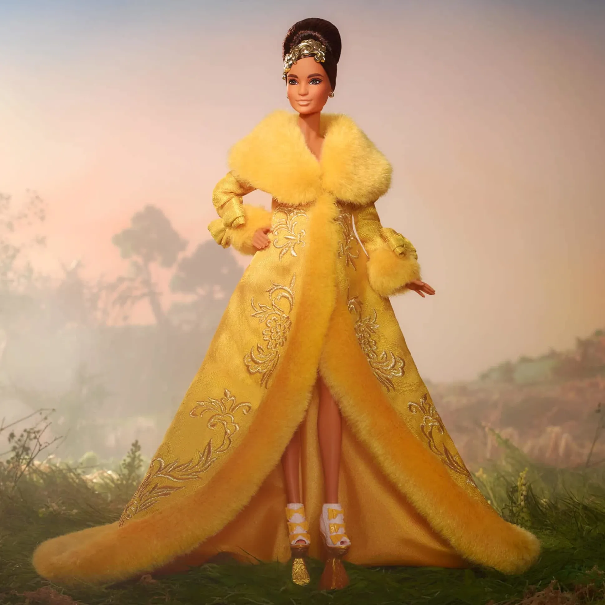 Guo Pei Barbie Doll Wearing Golden-Yellow Gown