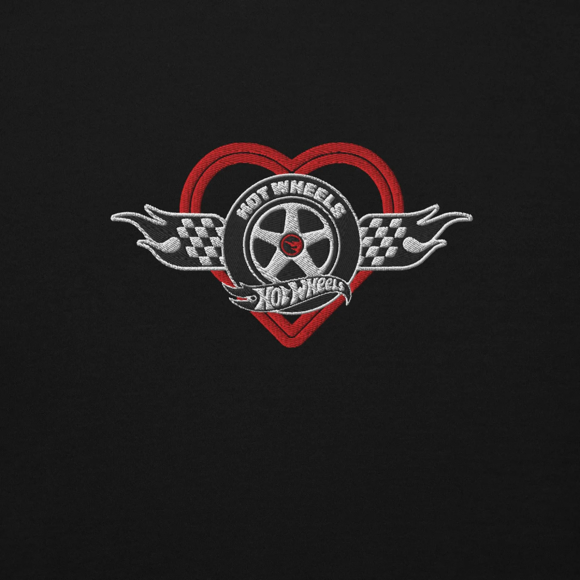 Hot Wheels Checkered Hearts Embroidered Black Hoodie