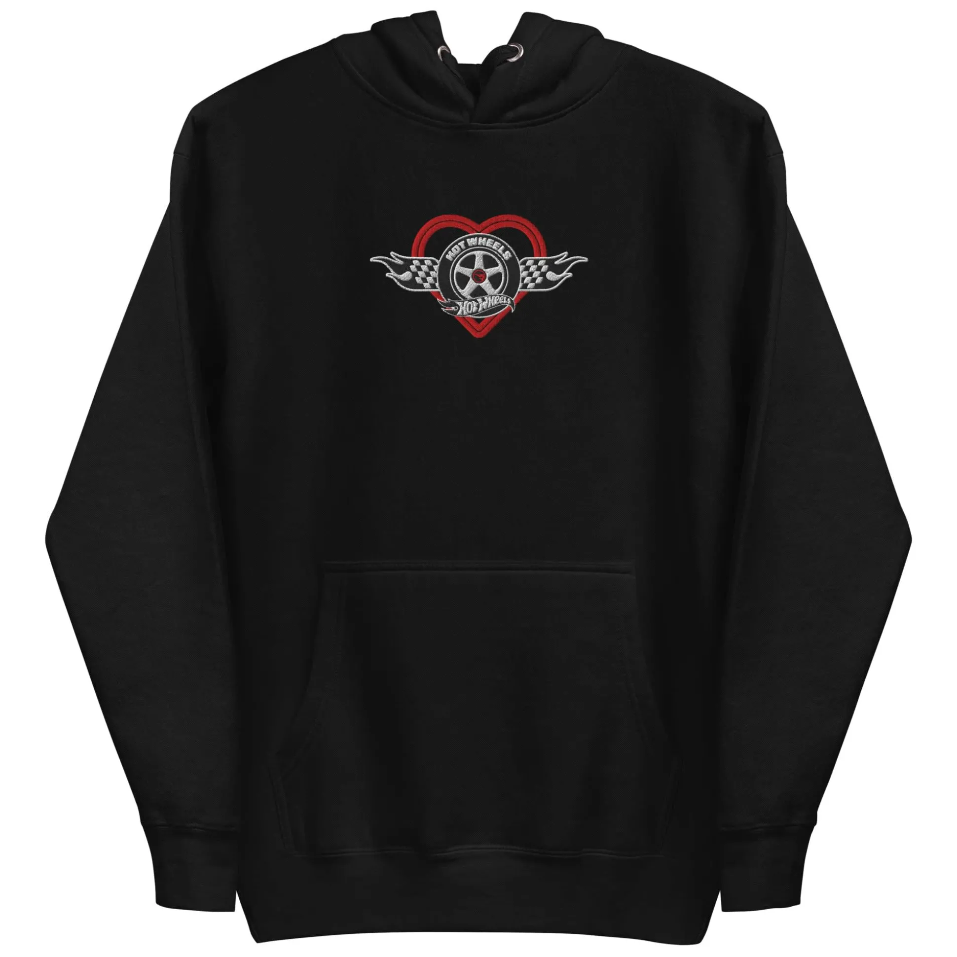 Hot Wheels Checkered Hearts Embroidered Black Hoodie