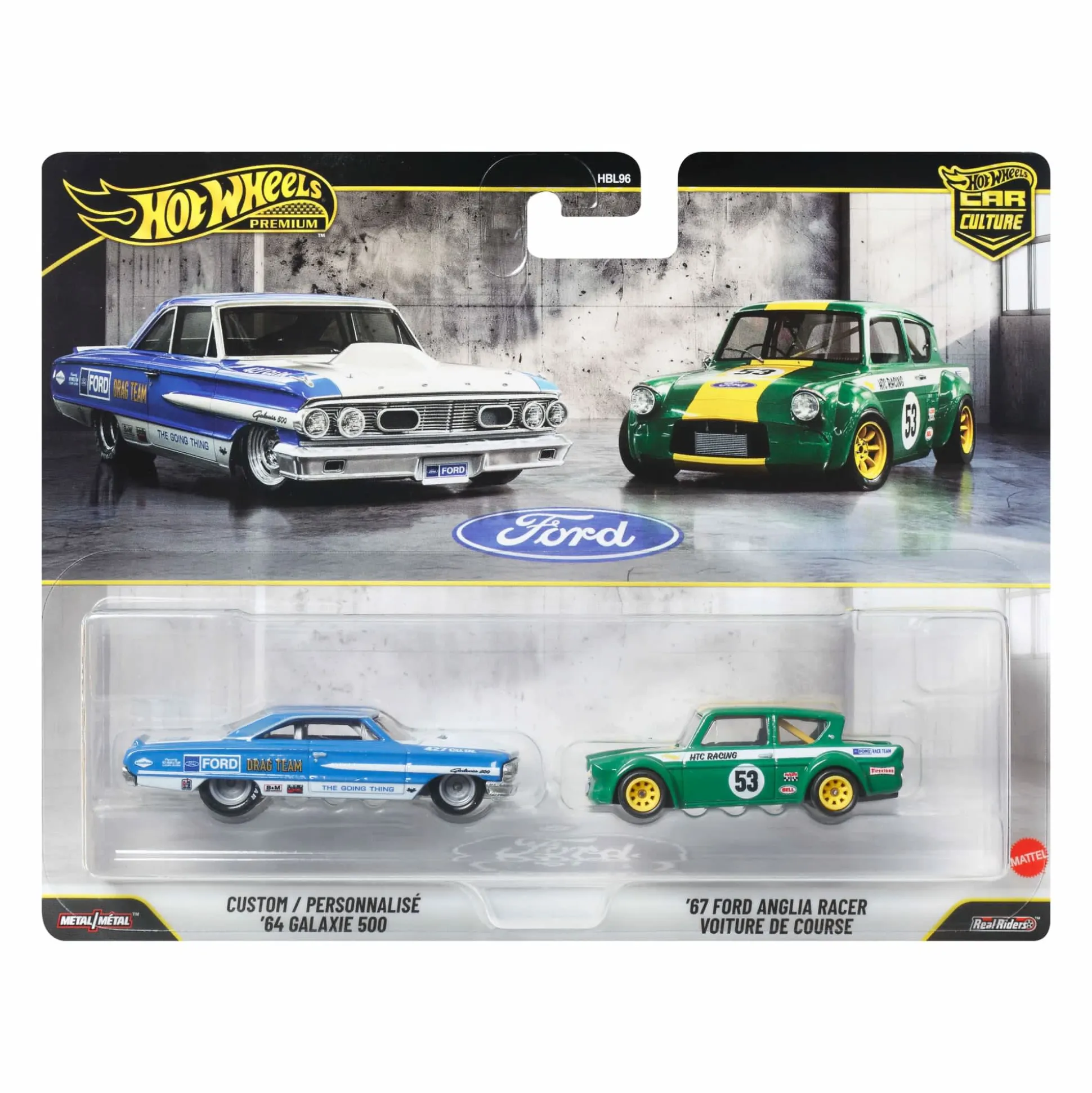 Hot Wheels Premium Car Culture 2-Pack Custom / Personnalisé '64 Galaxie 500 & '67 Ford Anglia Racer Voiture De Course